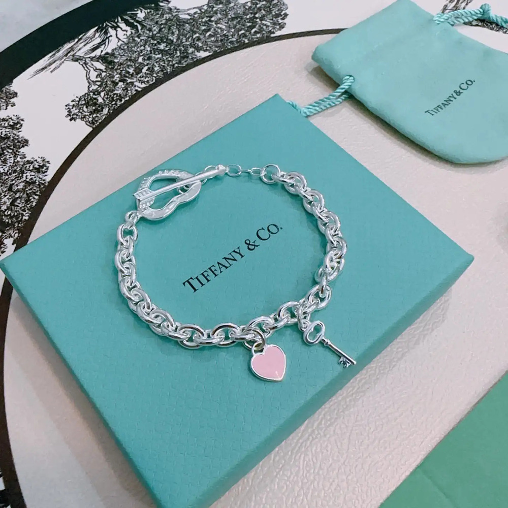 Tiffany & Co. Pink Heart Silver Bracelet